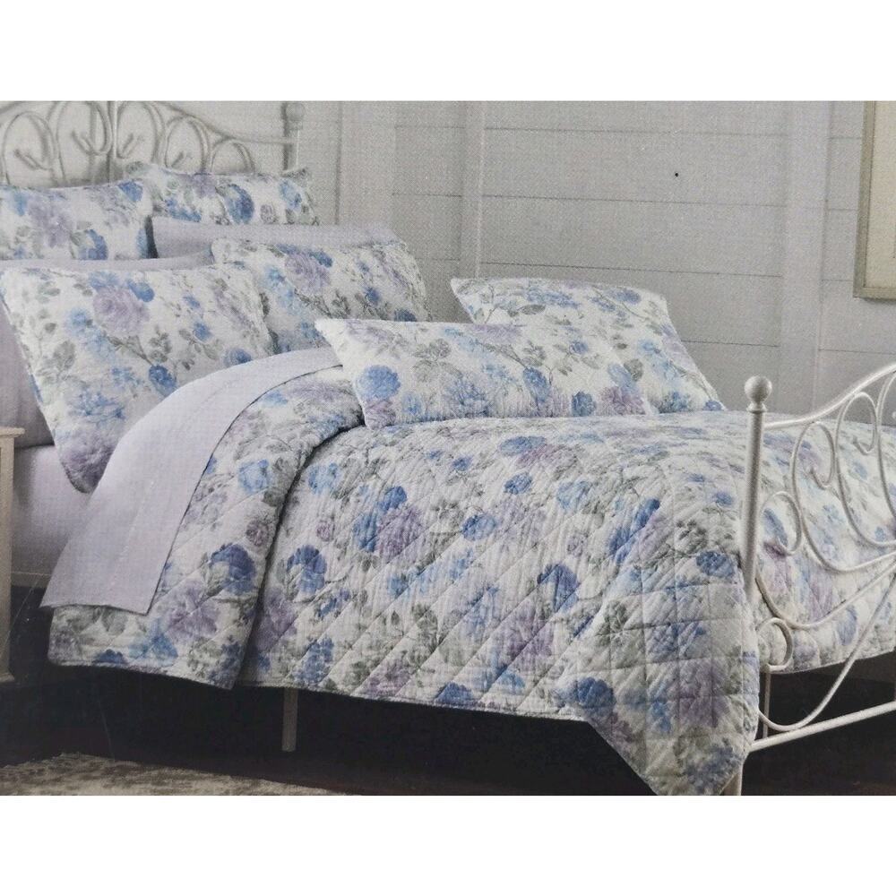 Shabby Chic Rose Floral KING Quilt Linen Cotton NEW Cottage Farmhouse Coquette